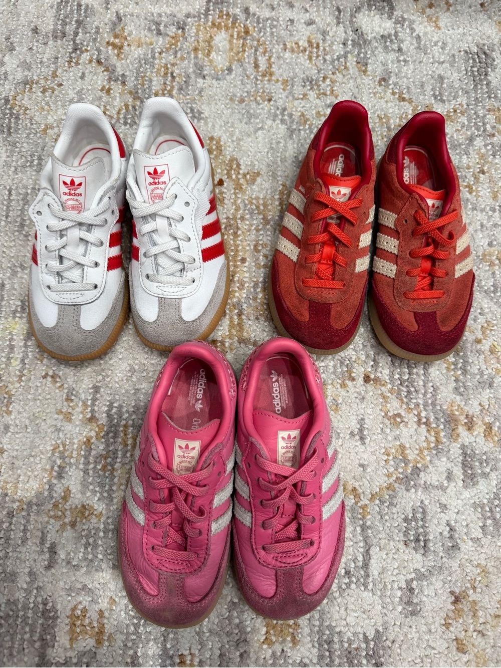 Bundle of 3 adidas Kids Samba Sneakers in White/Red, Pink, and Red